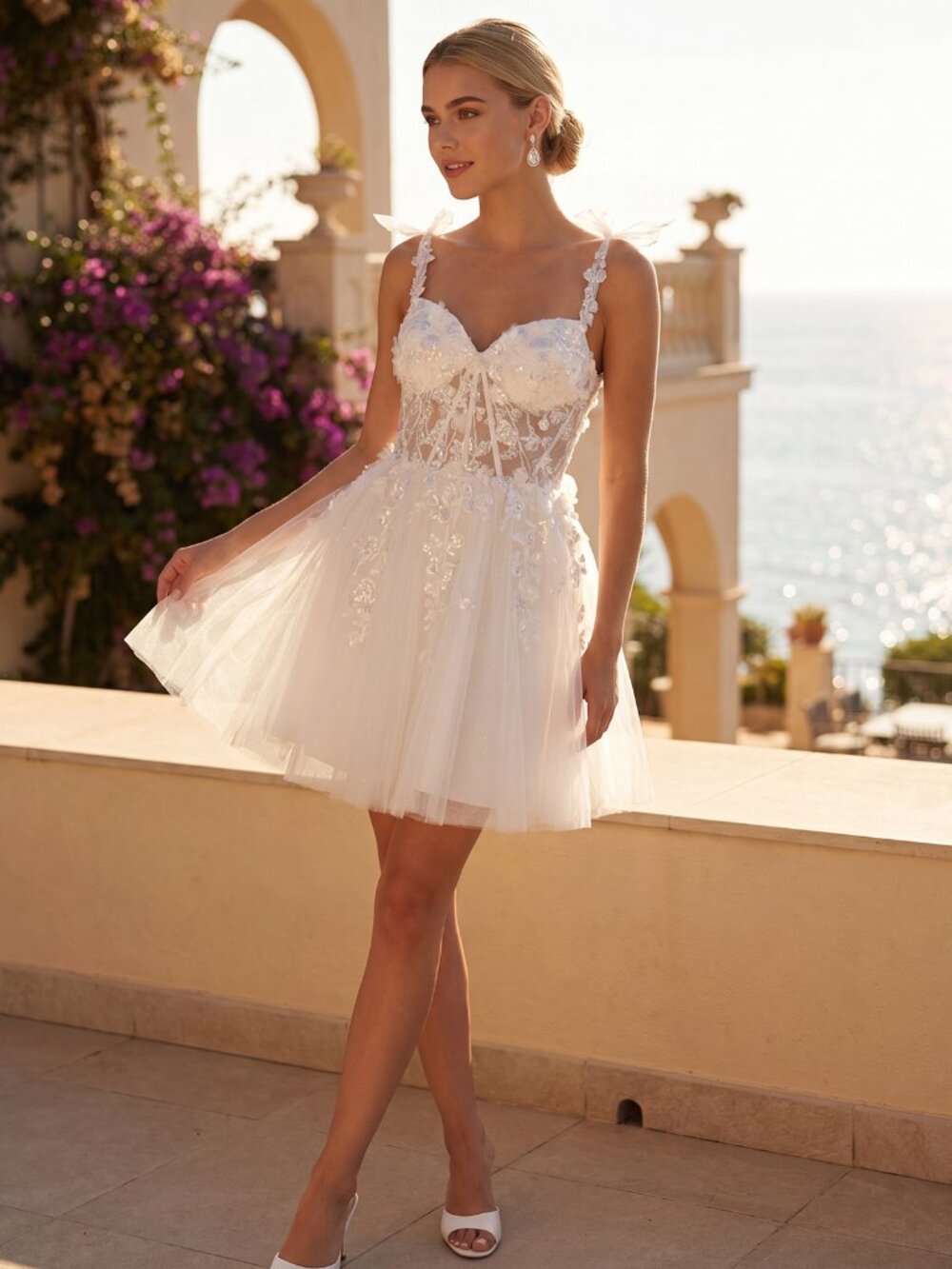 NEW SHORT WEDDING DRESS. DESTINATION GARDEN RECEPTION CEREMONY CORSET LACE UP